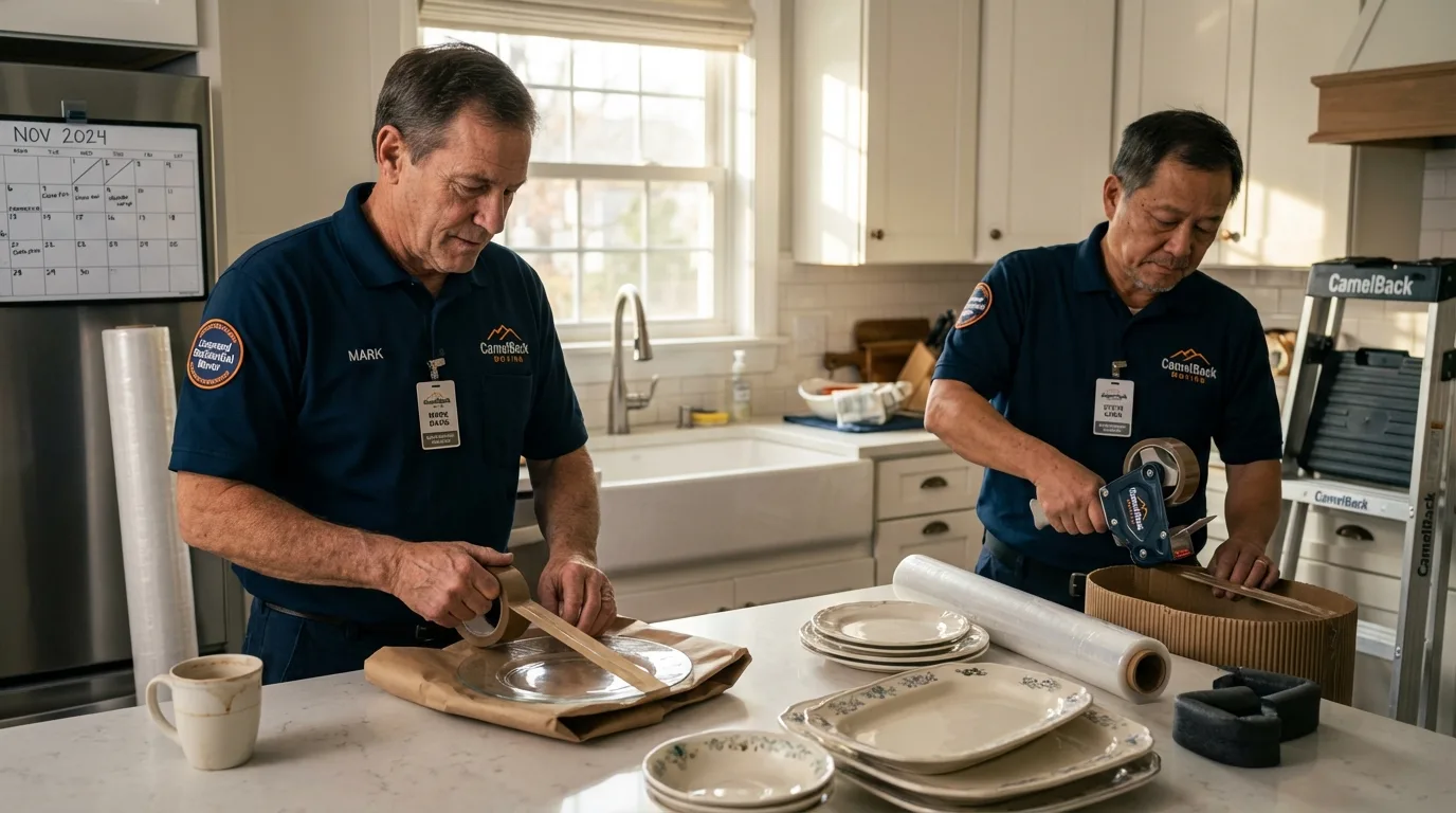 Professional crew packing kitchen dishware in Greensburg, KS
